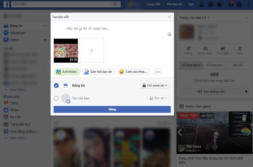 Cách đăng video lên facebook